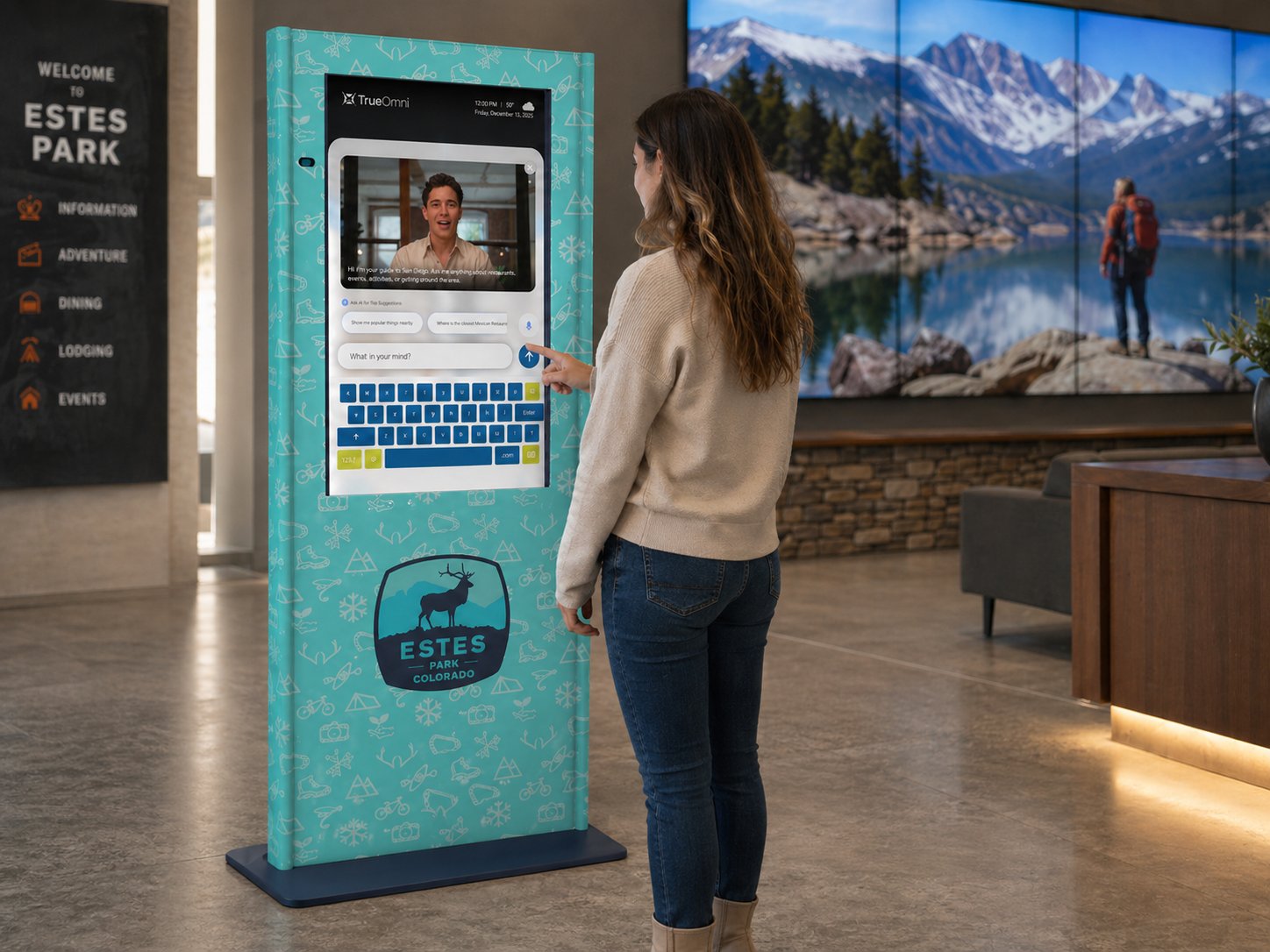 TRUE AI Avatar — virtual concierge kiosk at Estes Park Colorado visitor center